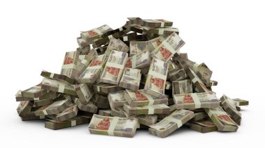 Big pile of Egyptian pound notes a lot of money over white background. 3d rendering of bundles of cash
