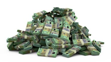 Big pile of Vietnamese dong notes a lot of money over white background. 3d rendering of bundles of cash