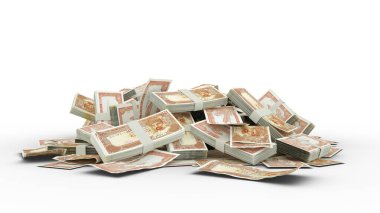 3D Stack of 100 Omani Baisa notes Isolated on white background. Omani rials. Omani rials