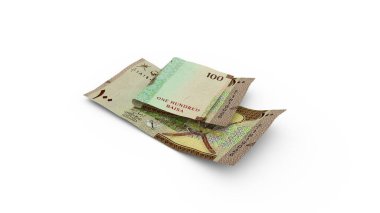 3D rendering of Double Omani rial notes isolated on white background