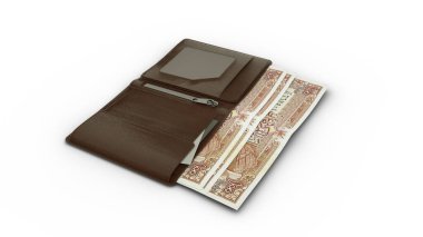 3D rendering of 100 Omani Baisa notes in wallet