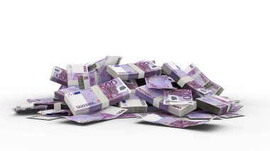 Beyaz arkaplana izole edilmiş 3D 500 Euro destesi