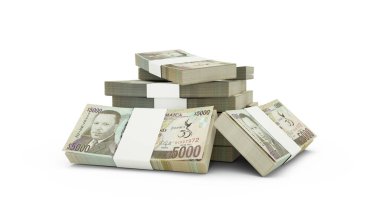 3d rendering of Stack of Jamaican dollar notes. bundles of Jamaican currency notes isolated on white background