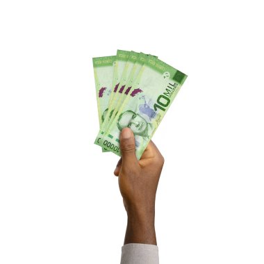 Black Hand holding 3D rendered 10000 Costa rica colon notes
