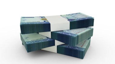 3d rendering of Stack of Turkmenistani manat notes. Few bundles of Turkmenistani currency isolated on white background