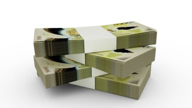 3d rendering of Stack of Vanuatu vatu notes. Few bundles of Vanuatu currency isolated on white background
