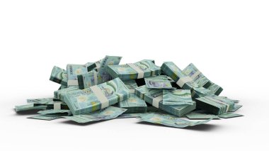3D Rendering of Stack of Vanuatu vatu notes isolated on white background. Bundles of vatu notes