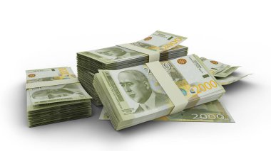3D Stack of Serbian dinar notes isolated on white background