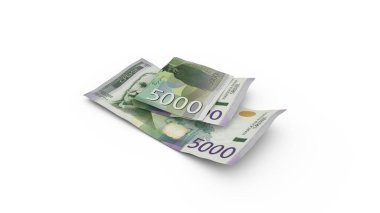 3D rendering of Double Serbian dinar notes isolated on white background