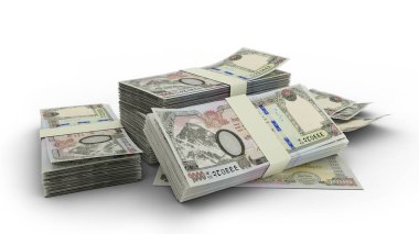 3D Stack of 1000 Nepalese rupee notes isolated on white background