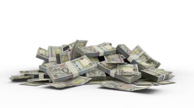 3D Stack of 1000 Nepalese rupee notes isolated on white background