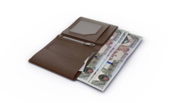 3D rendering of Nepalese rupee notes in wallet