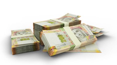 3D Stack of 200 Peruvian Sol notes isolated on whited background. Peruvian currency