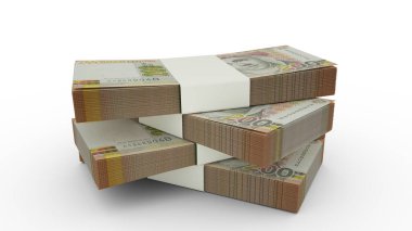 3d rendering of Stack of Peruvian sol notes. Few bundles of Peruvian sol currency isolated on white background