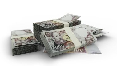 3D rendering of Stack of Old Colombian peso notes isolated on white background