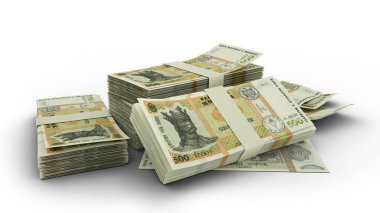 3D Stack of 500 Moldovan leu notes isolated on white background