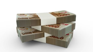 3d rendering of Stack of North Korean won notes. Few bundles of North Korean currency isolated on white background