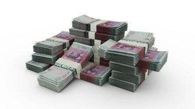 Stack of Cape Verdean escudo notes. 3D rendering of bundles of banknotes