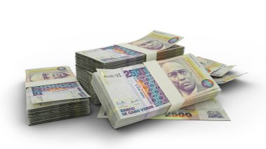 3D Stack of Cape Verdean escudo notes isolated on white background