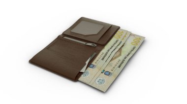3D rendering of Suriname dollar notes in wallet