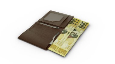 3D rendering of Seychellois rupee notes in wallet