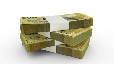 3d rendering of Stack of Seychellois rupee notes. Few bundles of Seychelles currency isolated on white background