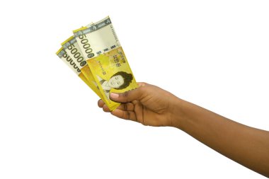 Üç boyutlu el ele tutuşarak Güney Kore 'nin kazandığı paraları beyaz arka planda izole ettim.