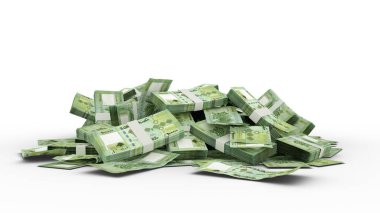 Beyaz arkaplana izole edilmiş 3D 100.000 Lübnan sterlinlik banknotlar