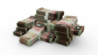 Stack of New Zealand dollar notes. 3D rendering of bundles of banknotes