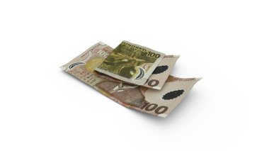 3D rendering of Double 100 New Zealand dollar notes with shadows isolated on whited background
