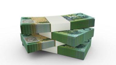 3d rendering of Stack of Australian dollar notes. Few bundles of Australian currency isolated on white background