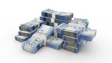 stack of 1000 Philippines peso notes. 3D rendering of bundles of banknotes