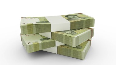 3d rendering of Stack of 100000 Iranian rial notes. Few bundles of rial currency isolated on white background