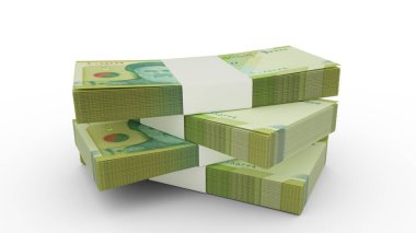 3d rendering of Stack of 10000 Iranian rial notes. Few bundles of Iranian currency isolated on white background