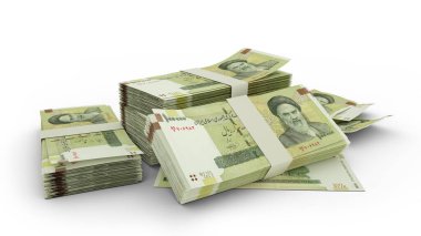 3D Stack of 100000 Iranian rial notes