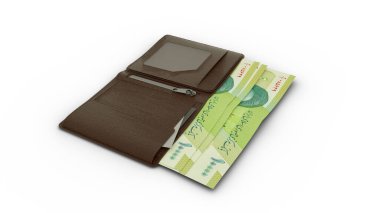 3D rendering of 10000 Iranian rial notes in wallet