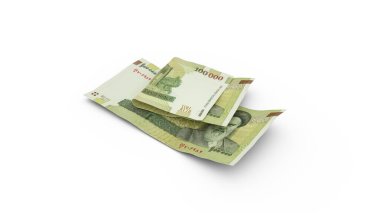3D rendering of Double 100000 Iranian rial notes with shadows