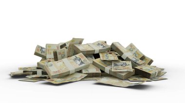 3D Stack of Bhutanese ngultru notes isolated on white background