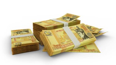 3d rendering of Stack of Bhutanese ngultrum notes. bundles of Bhutanese currency notes isolated on white background