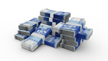 Bundles of Moroccan dirham notes. 3D rendering of bundles of banknotes
