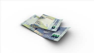 Çift 100 Güney Afrika rand notlarının beyaz arkaplanda gölgeli 3D canlandırması