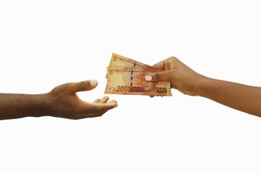 Üç boyutlu el yapımı Güney Afrika rand notları. El alımı parası