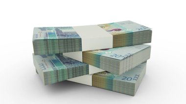 3d rendering of Stack of Kuwaiti dinar notes. Few bundles of Kuwaiti currency isolated on white background