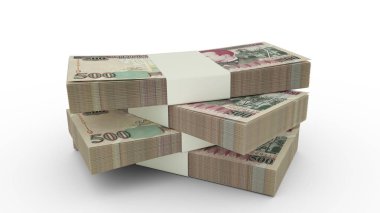 3d rendering of Stack of 500 Honduran lempira notes. Few bundles of Nicaraguan currency isolated on white background