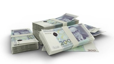3D rendering of Stack of Bosnia and Herzegovina convertible mark notes isolated on white background