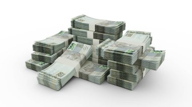 Stack of Brazilian real notes. 3D rendering of bundles of banknotes