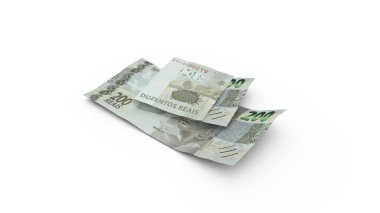 3D rendering of Double Brazilian real notes isolated on white background