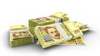 Beyaz arkaplanda izole edilmiş 3D 200 Gürcistan lari notası