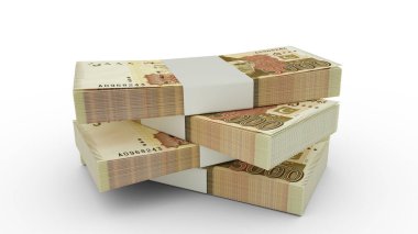 3d rendering of Stack of 5000 Pakistani rupee notes. Few bundles of Pakistani currency isolated on white background