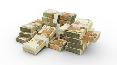 bundles of 5000 Pakistani rupee notes. 3D rendering of bundles of banknotes